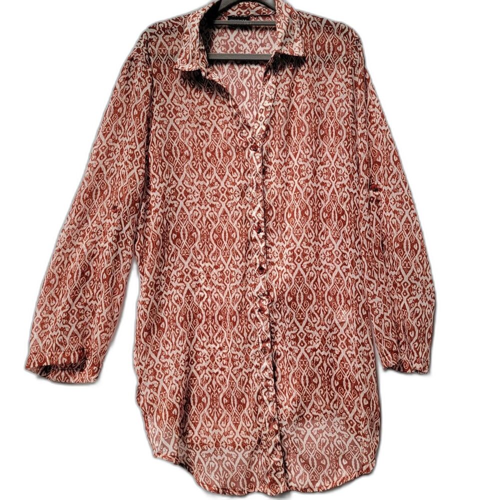 SOUTH BEACH Brown/Dark Camel Oversize Fit Shirt Collar Long Sleeve Shirt Size XS